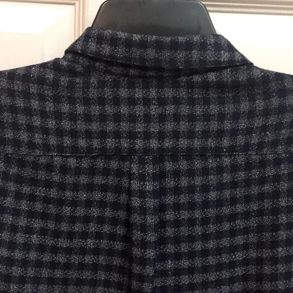 SAKS FIFTH AVENUE Unisex Shacket, Blue & Grey Woven Checkered Shirt - Picture 5 of 7